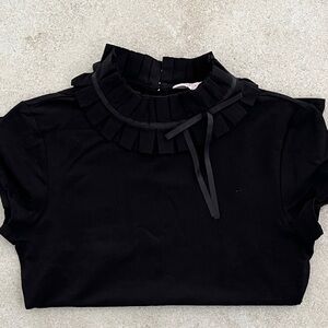 Ted Baker Size 1 Black Pleated Neck Short Sleeve Top (US4)